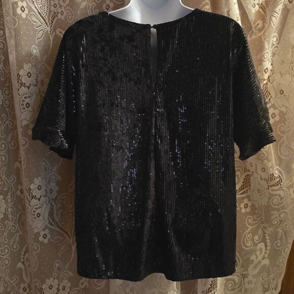 Hayden Women's size M black sequined short sleeve pullover evening wear top - Picture 5 of 9
